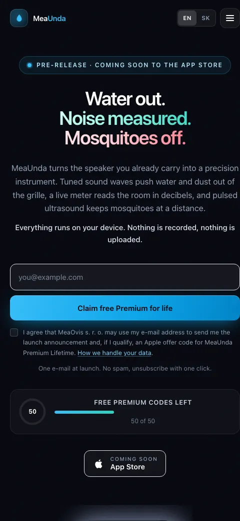 www.meaunda.com: mobilná verzia