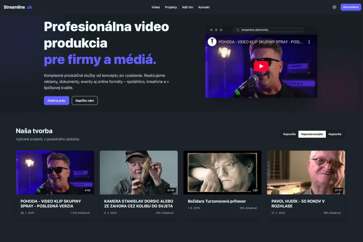 Streamline.sk: dark mode